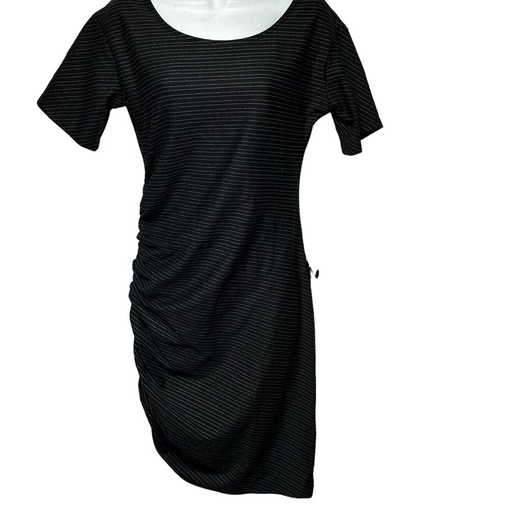 the vanity room asymetrical side ruched black striped dress Size S
